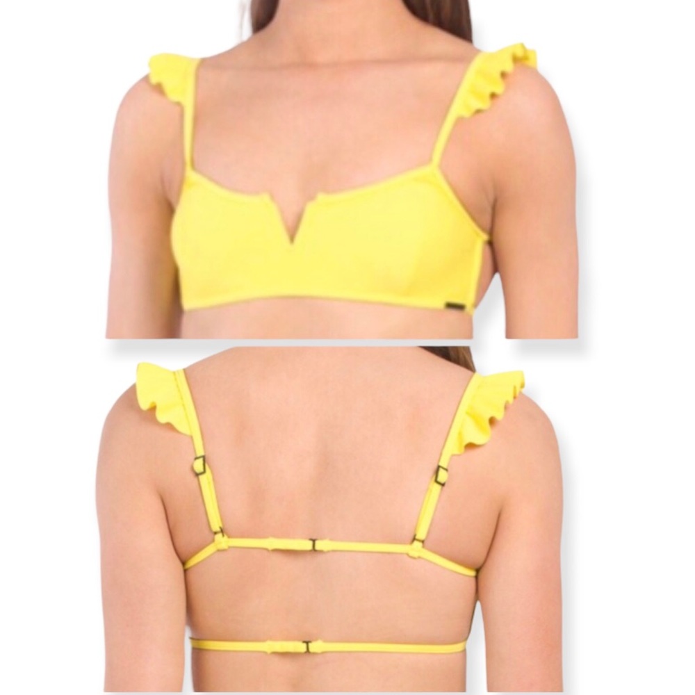 NWT Kendall + Kylie Ruffle Bikini Top Strappy Kardashian Swim Beach Yellow Large